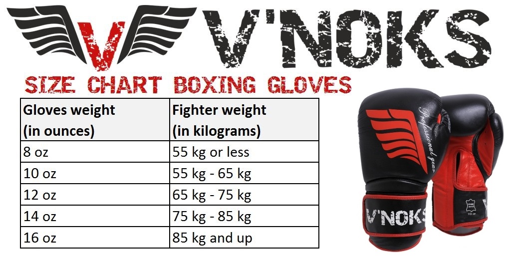 V`Noks Inizio Boxing Gloves size chart